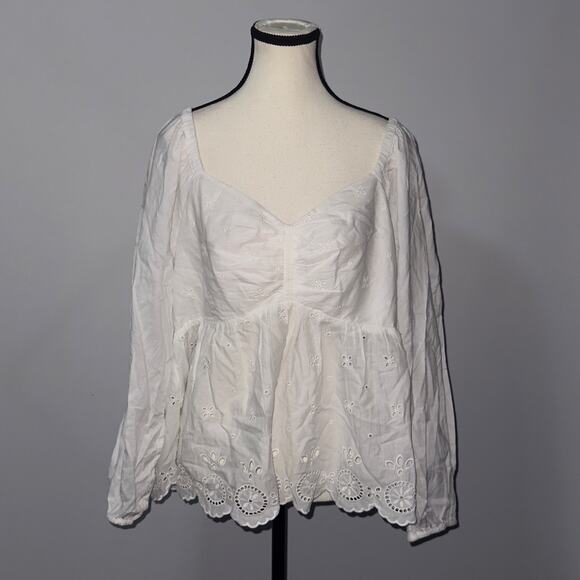 Old Navy White Eyelet Peplum Blouse Long Sleeve women’s size XL - Picture 1 of 7
